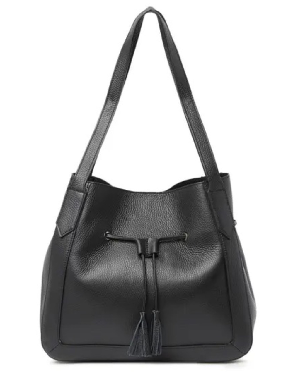 ✨NWT✨ ROBERTA M Leather Tassle Bucket Shoulder Bag in Nero Black